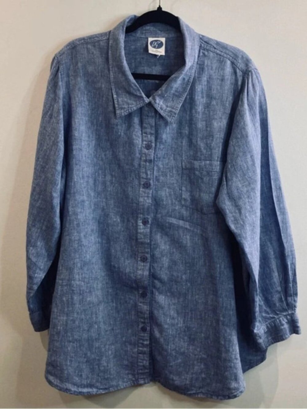 DG2 by Diane Gilman Sz 1X (estimated) 100% Linen Collar Button Up Shirt Blouse